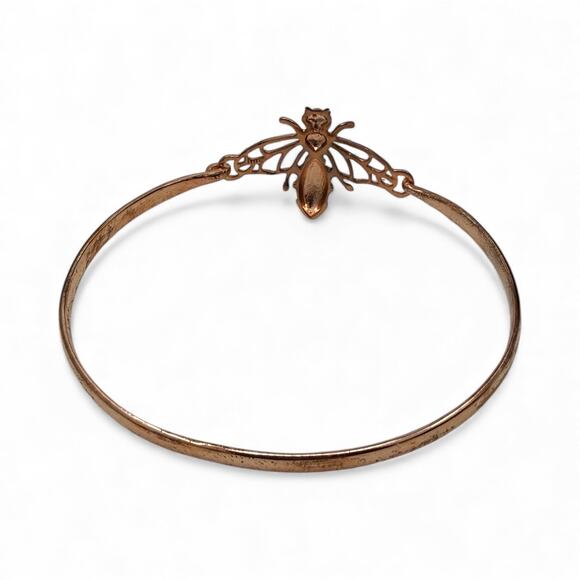 Copper Bee Hook Bracelet Genuine Amber Accent Handmade Artisan Bangle - Picture 6 of 7